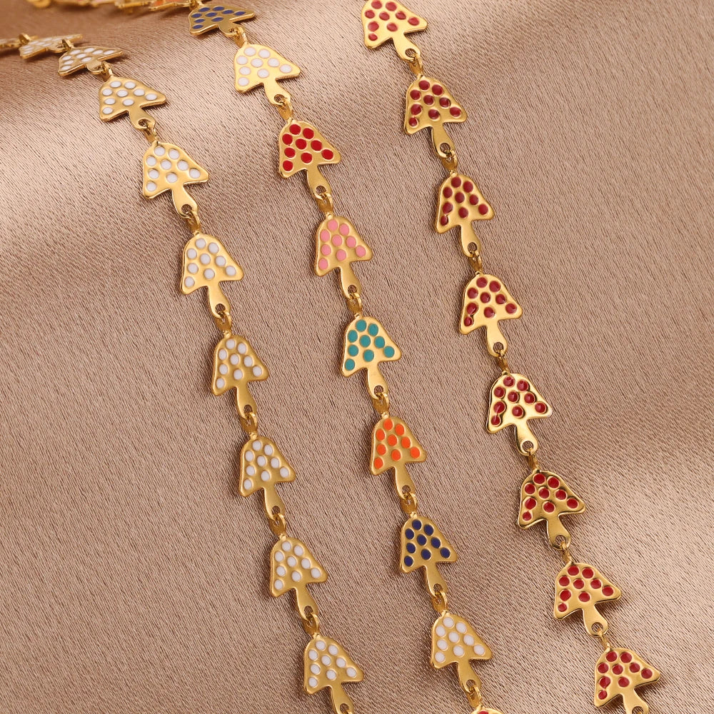 Cute Mushroom Enamel Chain, 8mm, 1 Meter, Stainless Steel Gold Plated