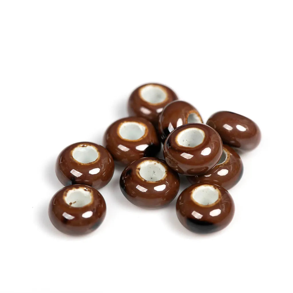 Round Retro Big Hole Ceramic Porcelain Beads, 15mm 10pcs