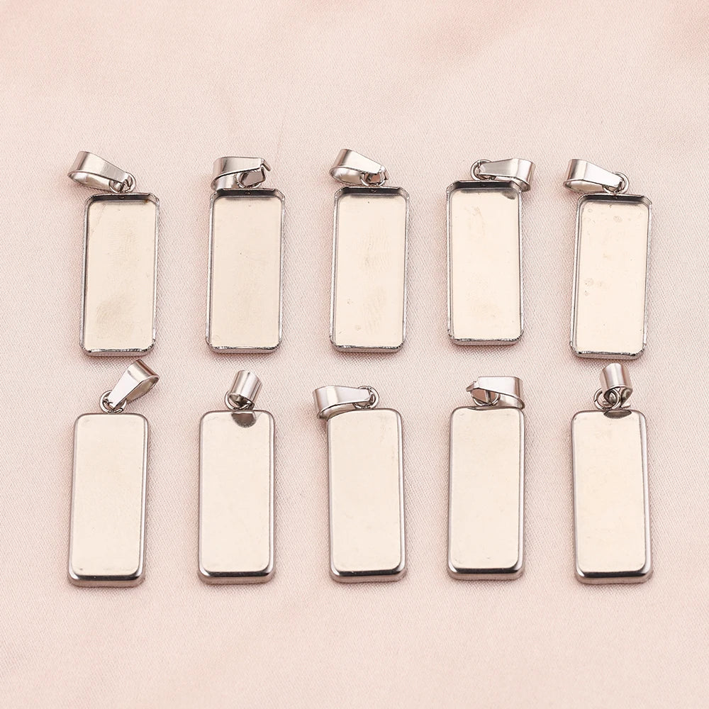 Rectangle Stainless Steel Cabochon Base Charms, Blank Pendant Setting Trays With Bails , 10pcs 10*25mm