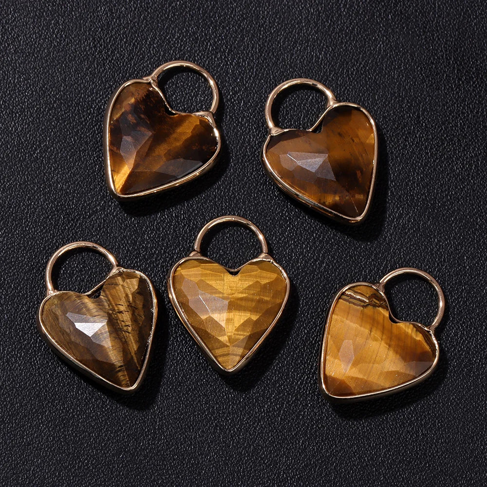 Gemstone Heart Pendants, Labradorite, Amethyst, Quartz, 2pcs 18x25MM