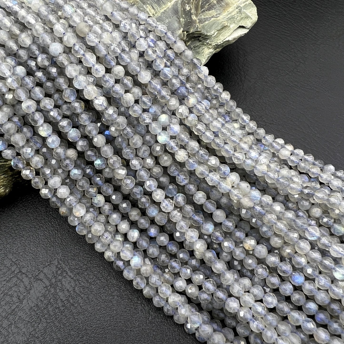 AAA 4MM Natural Stone Gray Labradorite Moonstone Beads, Round, Faceted, 5 Strands