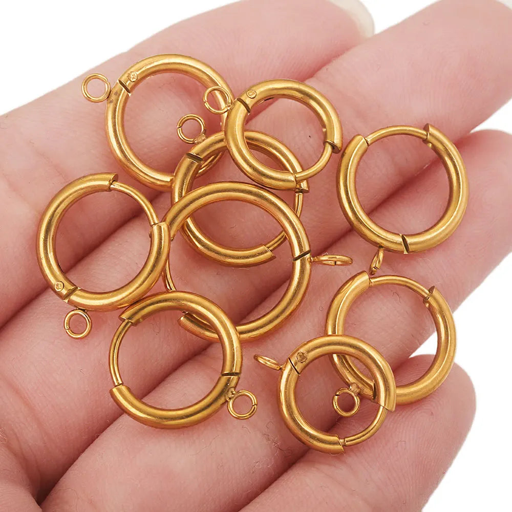 18k Gold Plated Huggie Earring Hooks With Loop, 10pcs Stainless Steel