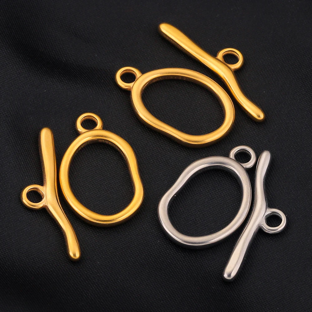 Stainless Steel Curved Gold Plated OT Clasps, Toggle and Buckle Connectors, 24mm, 4sets