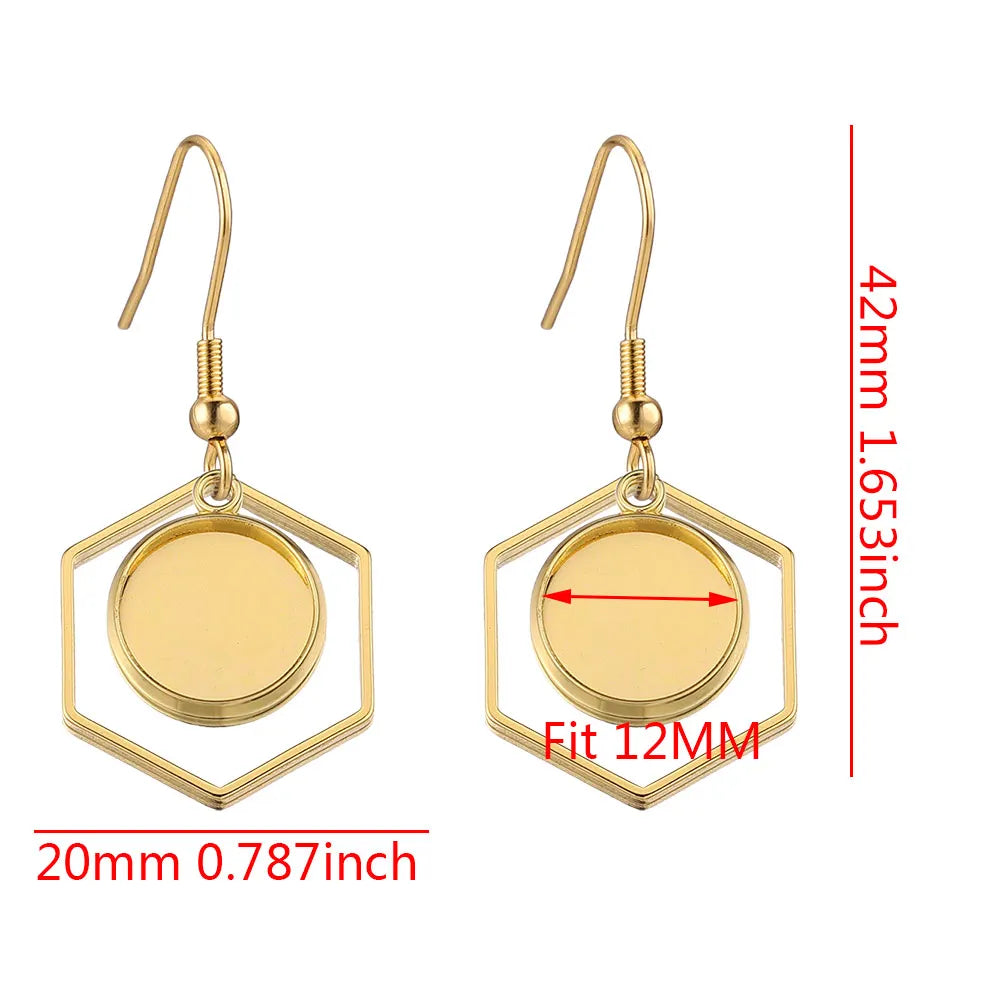 Stainless Steel Gold-Plated Earring Hook Cabochon Blanks, 10pcs Fit 12mm