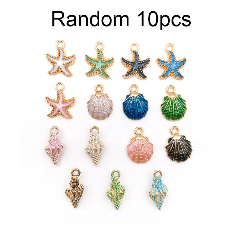 Underwater Enamel Charm Collection, Starfish & Shells, 10pcs