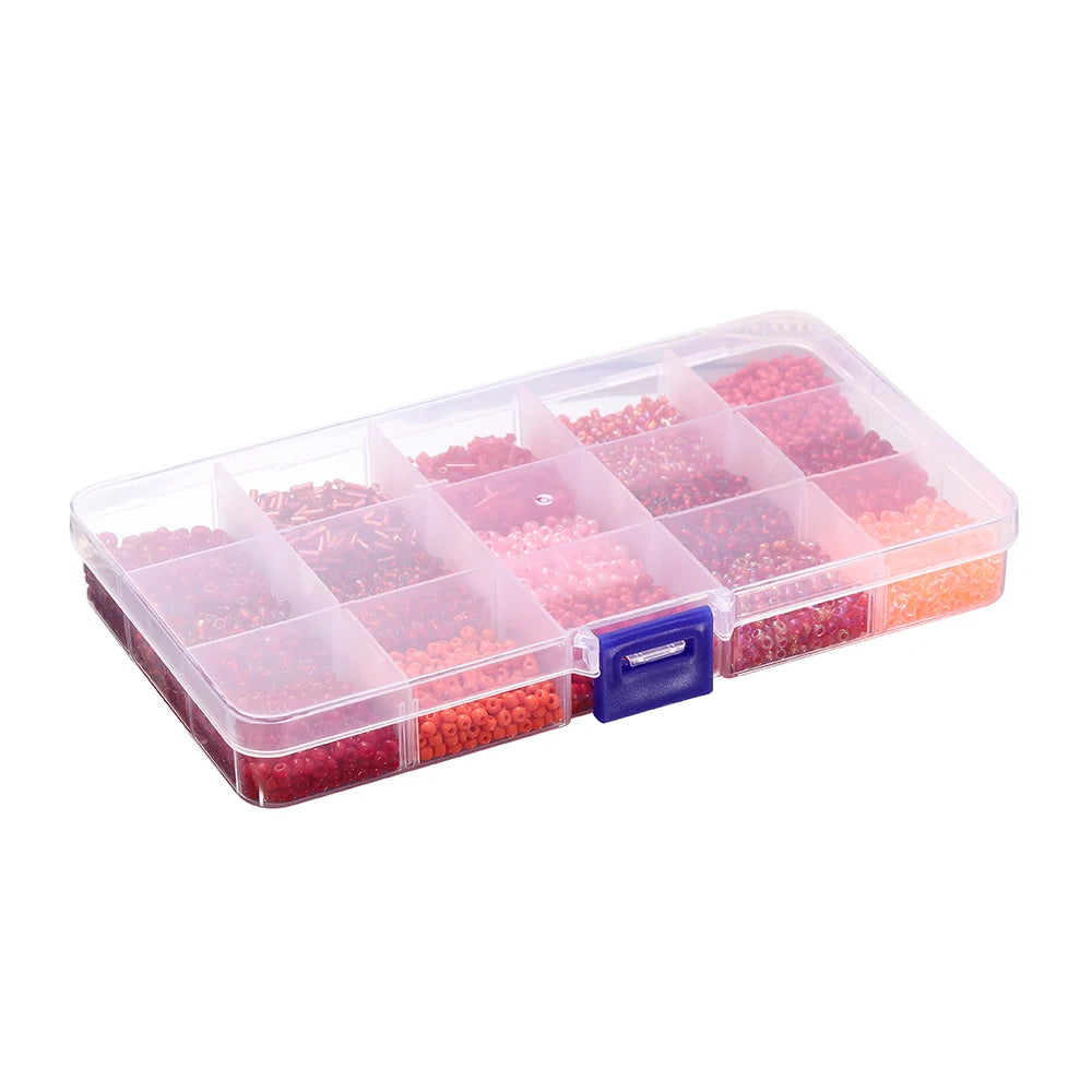 Sweet Glass Seed Bead Box Collections, 15 Grid Glass Seed Bead Sets, Spacer Beads , 2-7mm mix