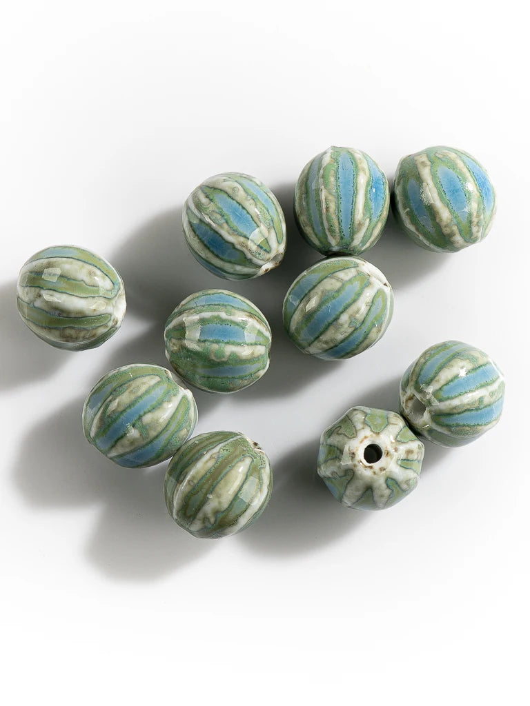 Spherical Watermelon Kiln Discoloration Ceramic Beads,  16mm 10pcs