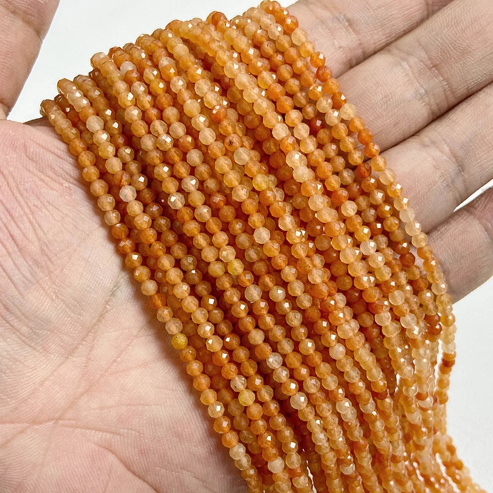 Natural Gemstone Beads in Yellow + Orange,  2 3 4 MM, 15"