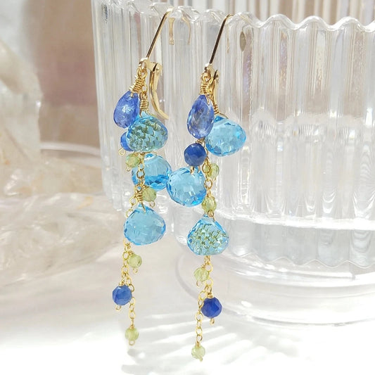 Kyanite & Peridot Handmade Gemstone Earrings, 14K Gold Filled Drop Earrings