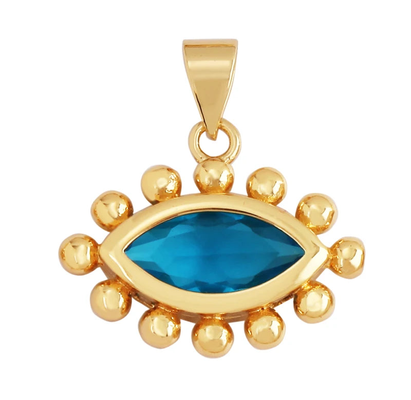 All Seeing Glass Bezel Pendants, 18k Gold Plated CZ Micro Pave