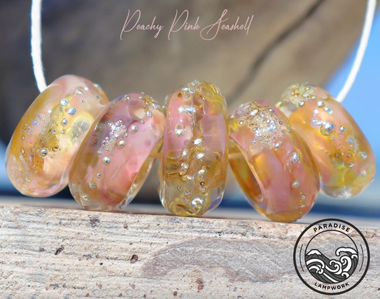 Peachy Pink Silver Lampwork Art Glass Charm Beads, Handmade Large Bead Holes for Show Leads, Dreadlocks, Jewelry Design