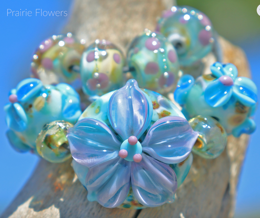 PRAIRIE FLOWERS Lampwork Bead Set, Handmade Glass Art Beads for Jewelry design