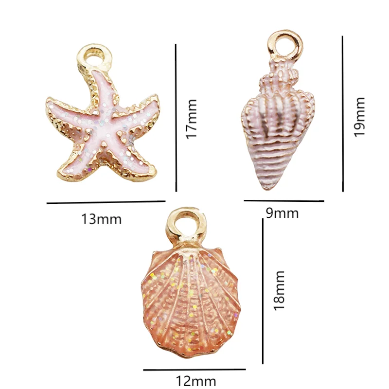 Sea Shells & Starfish Enamel Charm Collection, 10pcs