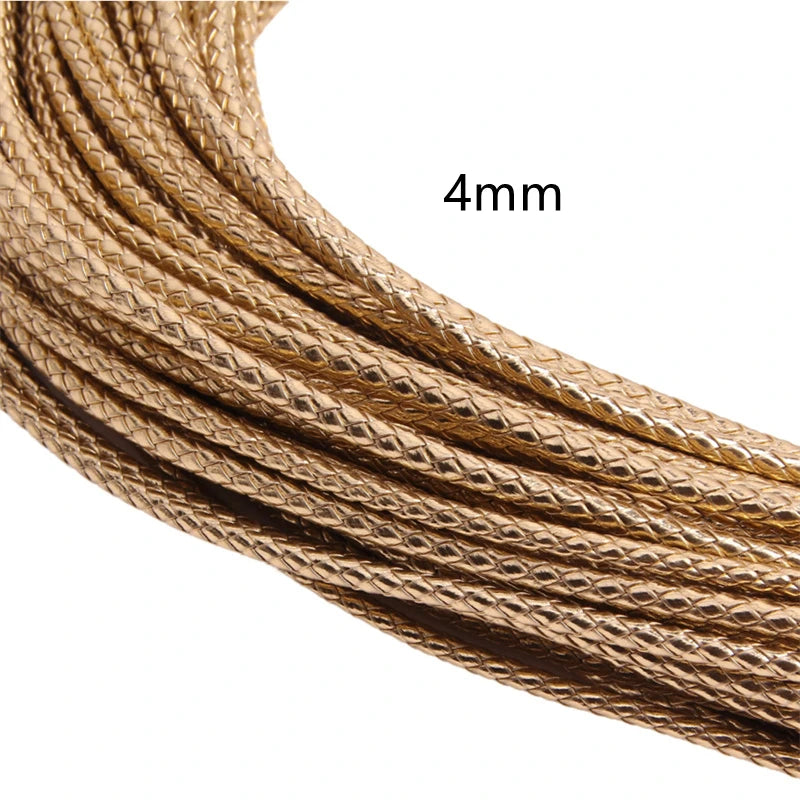 5m Black Round Braided Genuine Real Leather Cord