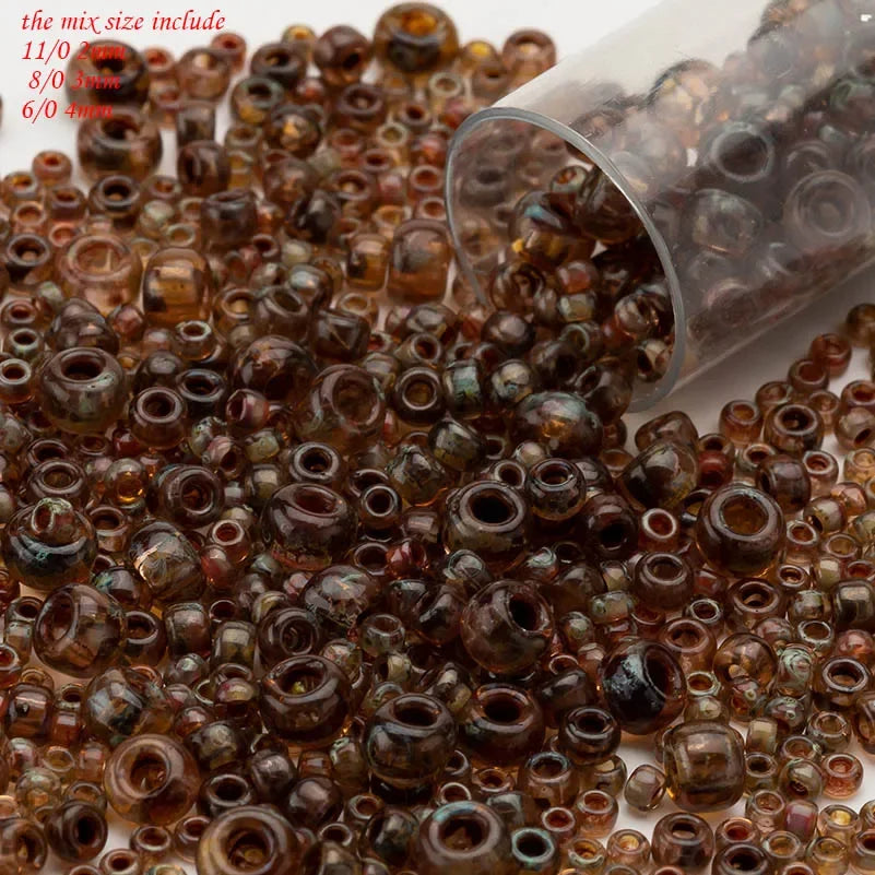 Miyuki Round Picasso Beads, Boho Style color and size Mixes, 2mm 3mm 4mm, 10Grams/bag