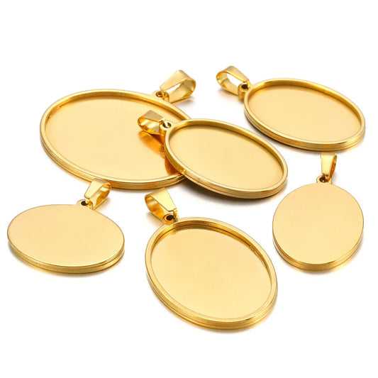 Gold Stainless Steel Oval Blank Bases 18/25/30/35/40mm Cabochon Bases 5pcs