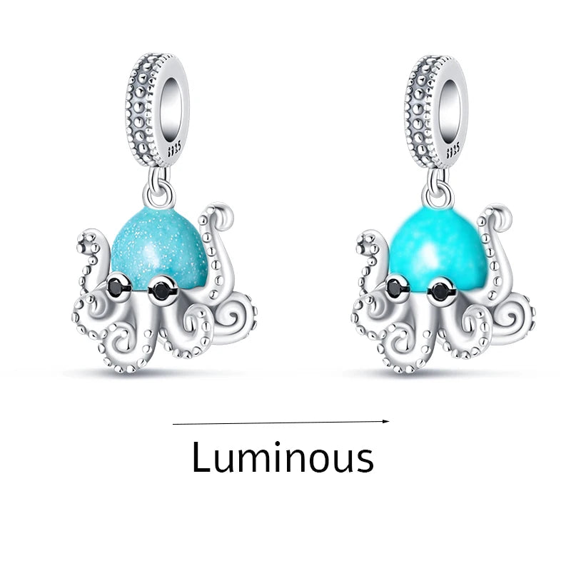 Ocean Blue Collection - Large Hole Charm Beads, European Style, Sea, Octopus, Turtle, Mermaid, Fits Original Pandora Bracelets, 925 Sterling Silver