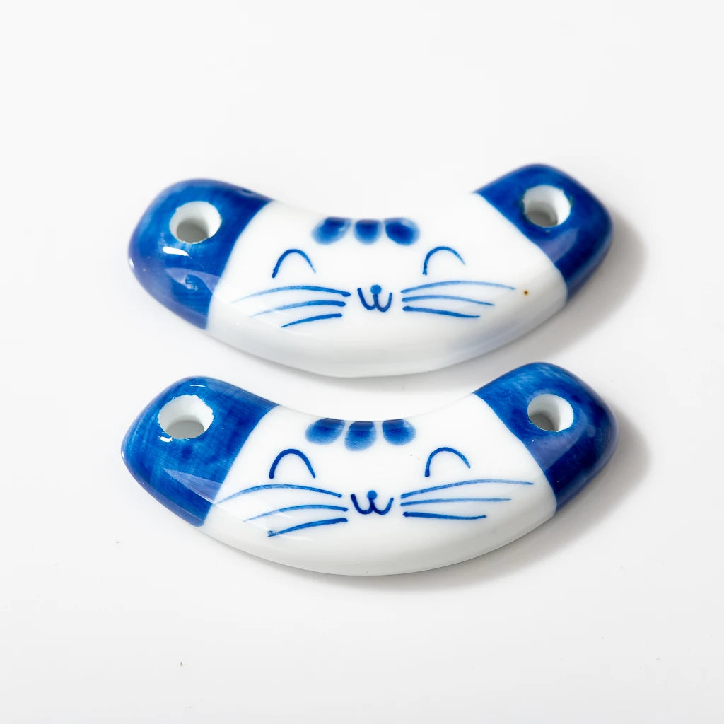 Handmade Kitten Blue And White Ceramic Pendants