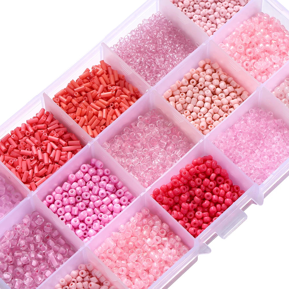 Sweet Glass Seed Bead Box Collections, 15 Grid Glass Seed Bead Sets, Spacer Beads , 2-7mm mix