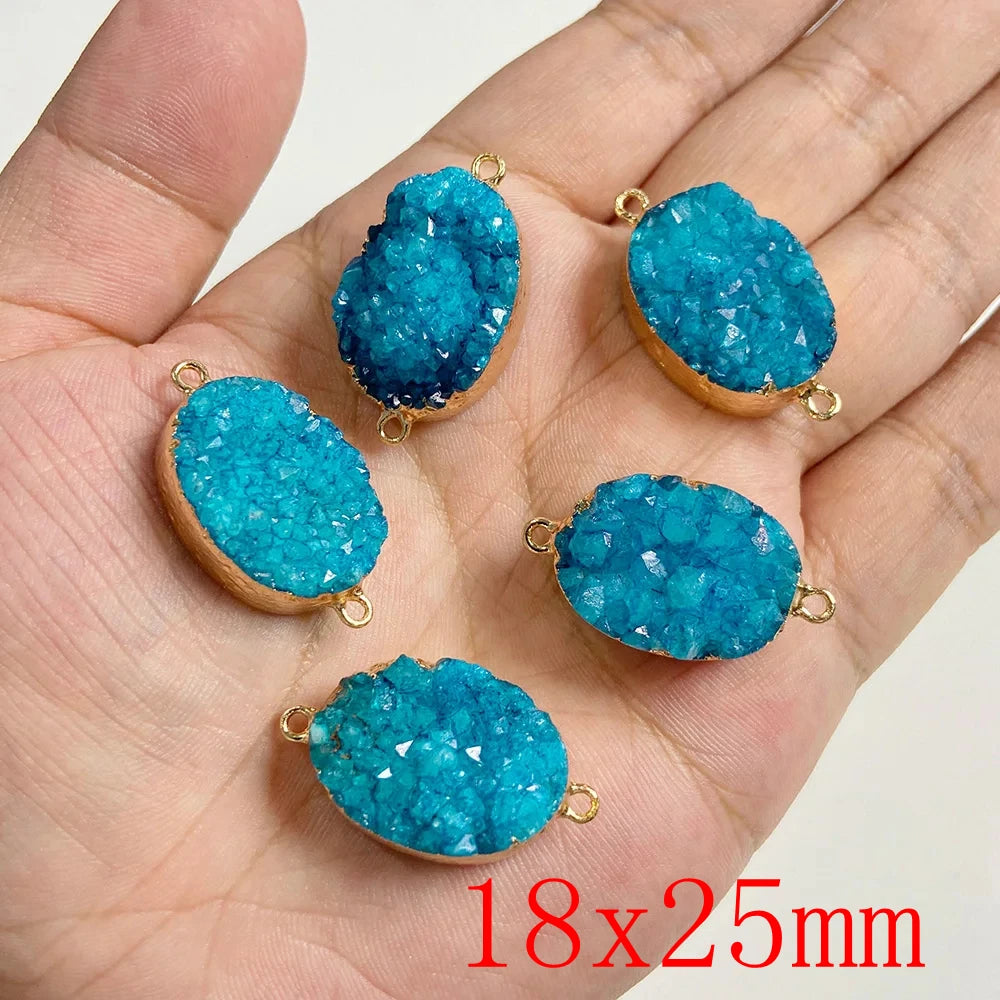 Sparkling Blue Druzy Quartz Pendants, Raw Stone Crystal Agates, Connectors and Charms, 1pc