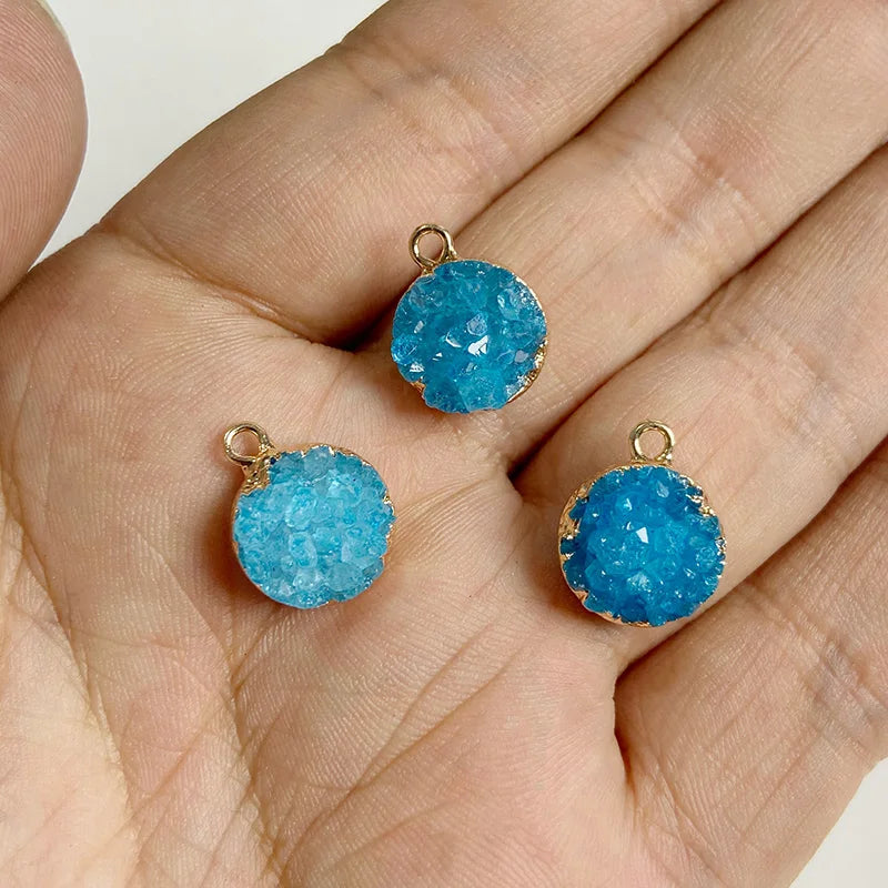 Sparkling Blue Druzy Quartz Pendants, Raw Stone Crystal Agates, Connectors and Charms, 1pc