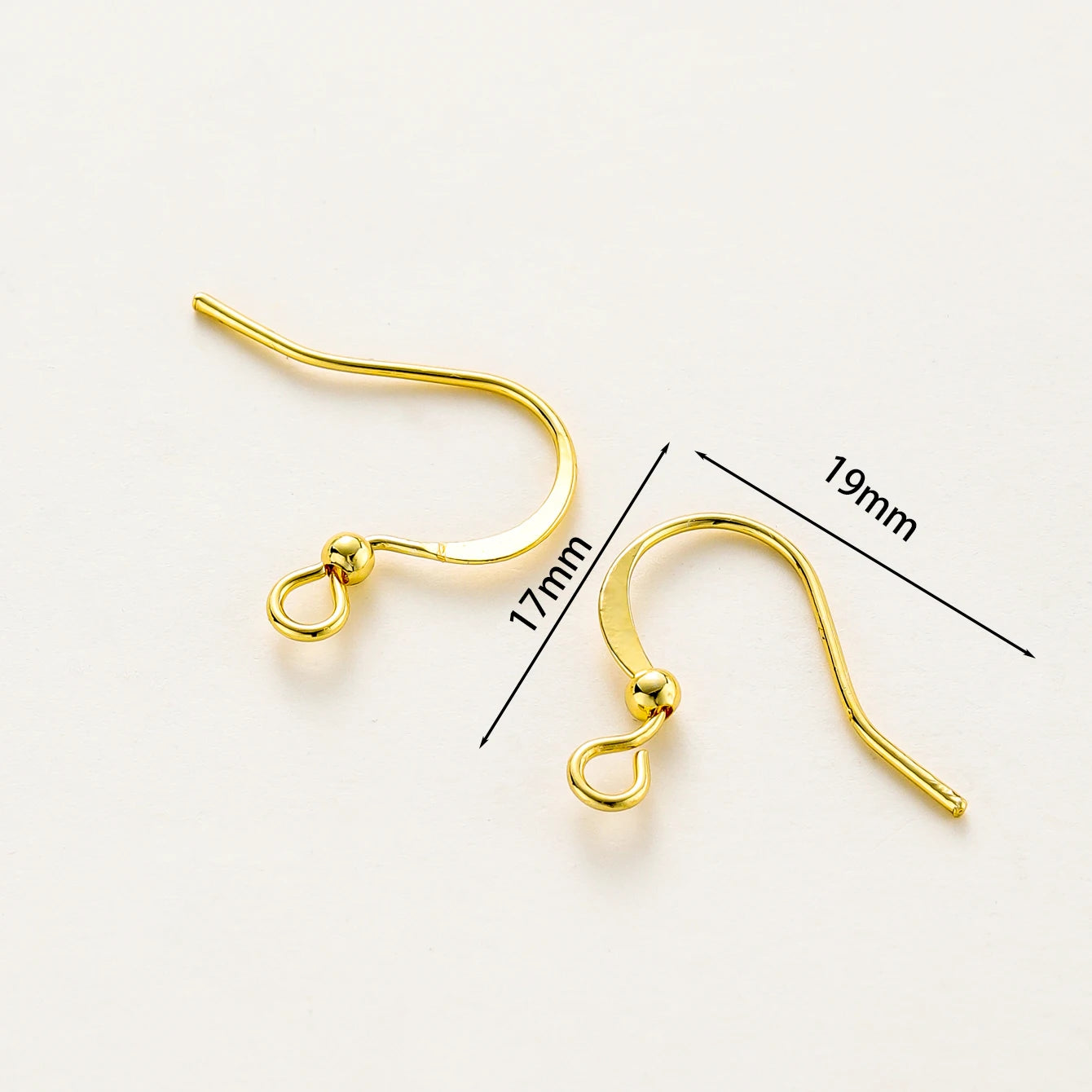 18K Gold Plated Flat Earring Hooks, Brass Earring Wires, 20Pcs