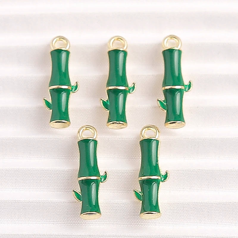 Enamel Bamboo and Friends Charms, 10pcs 6x17mm