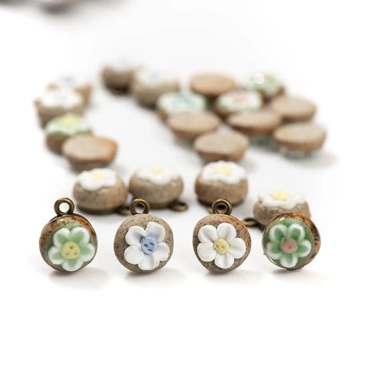 Handmade Ceramic Flower Beads, 5pcs 18mm Porcelain Pendants