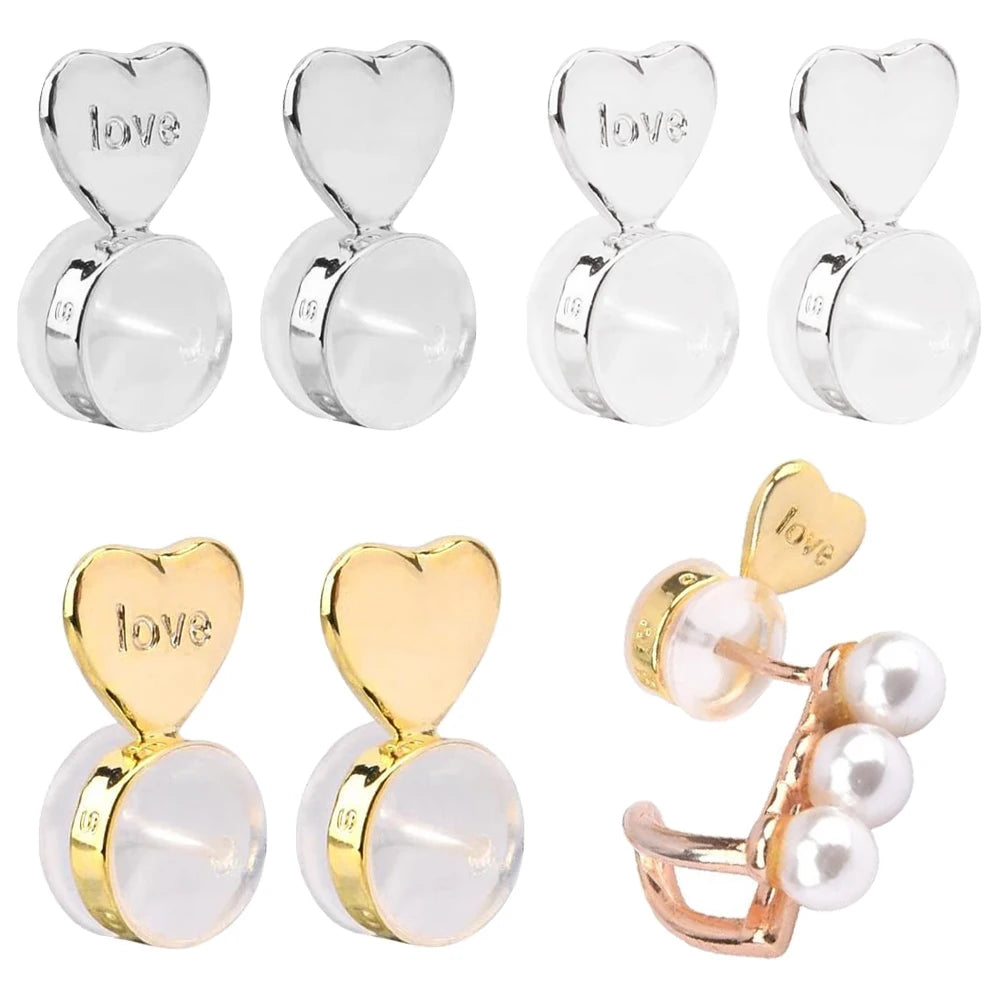 Heart Love Silicone Earring Lifters, Adjustable Replacement for Studs, Hypoallergenic, 10Pcs