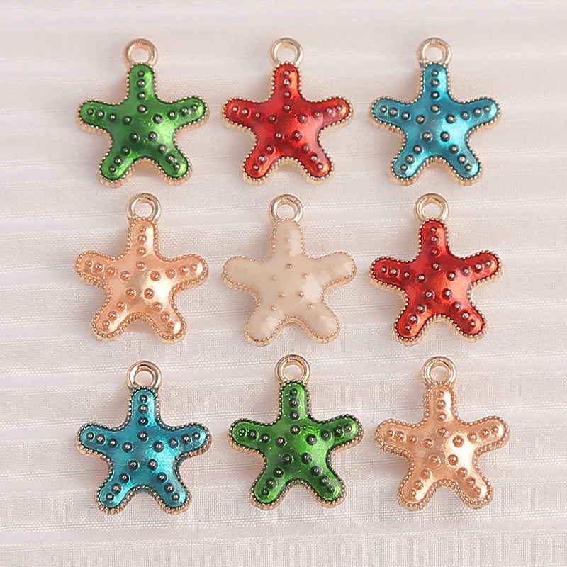 Ultra Marine Life Enamel Charm Collection, Starfish, Shells, Mermaids, 10pcs