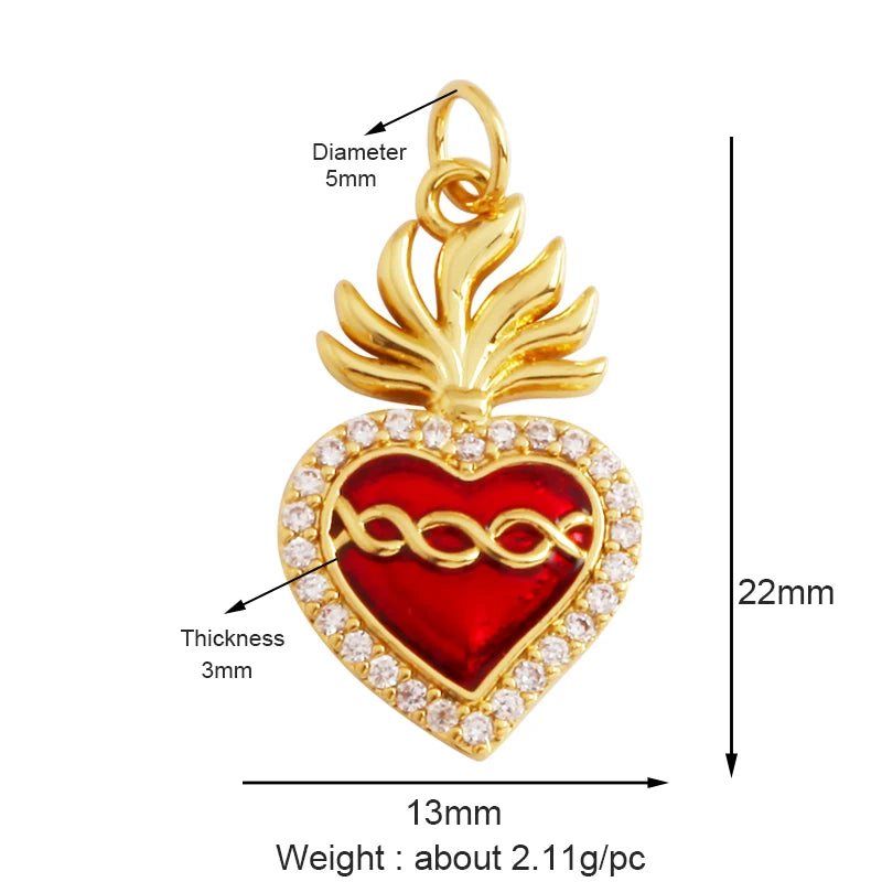 Sacred Red Heart Charm Collection, 18K Gold Plated