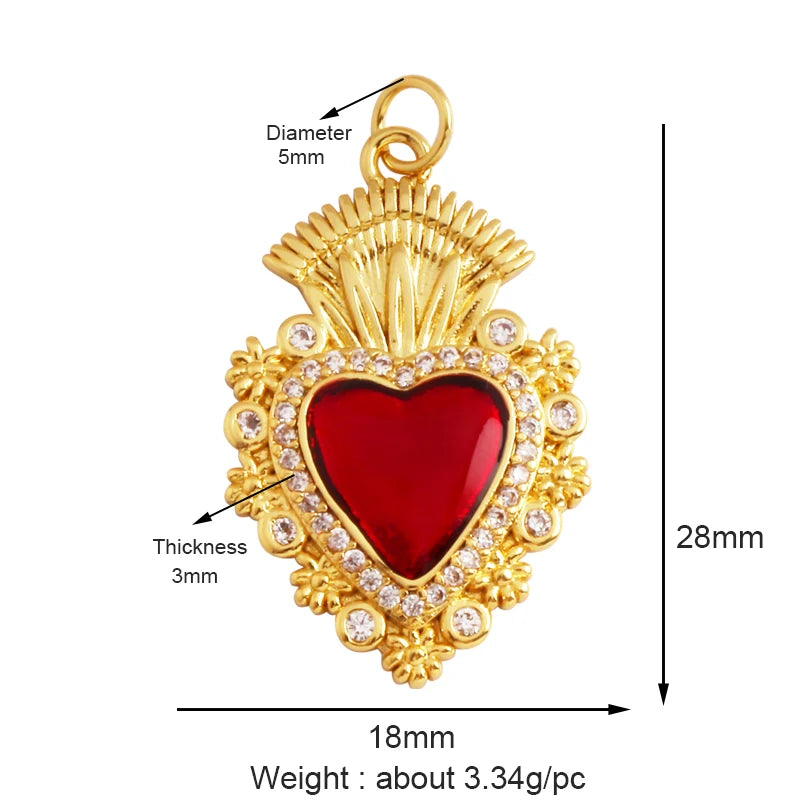 Sacred Red Heart Charm Collection, 18K Gold Plated