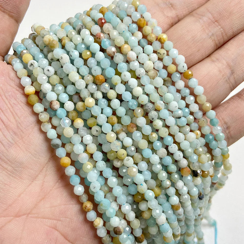 Ocean Gemstone Beads, Tiny Natural Blue Aquamarine, Amazonite, Apatite, Lapis, Turquoise Accents 2 3 4 mm