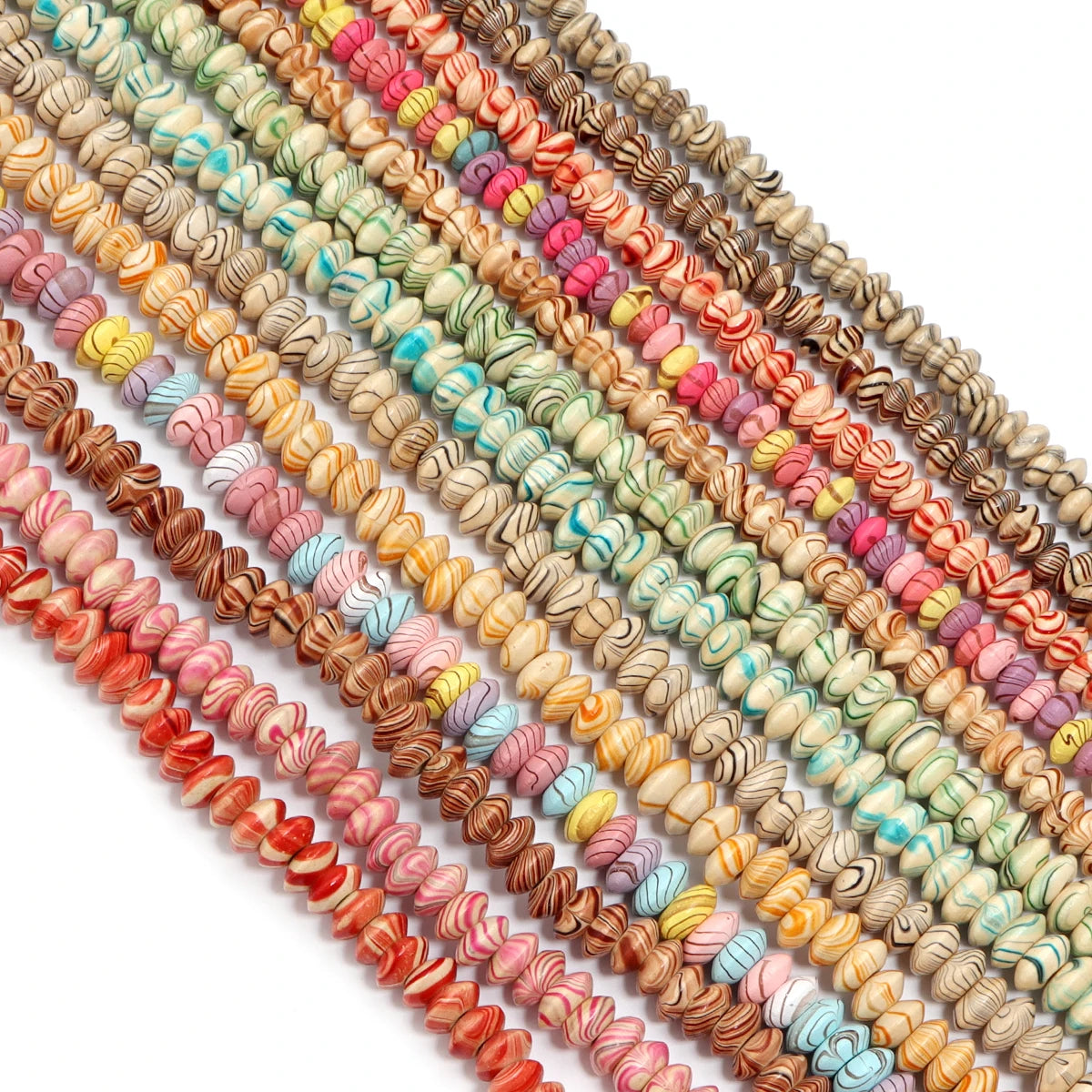 Color Striped Abacus Wooden Beads in a Water Flow Pattern, 1 Strand