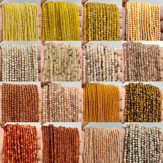 Natural Gemstone Beads in Yellow + Orange,  2 3 4 MM, 15"