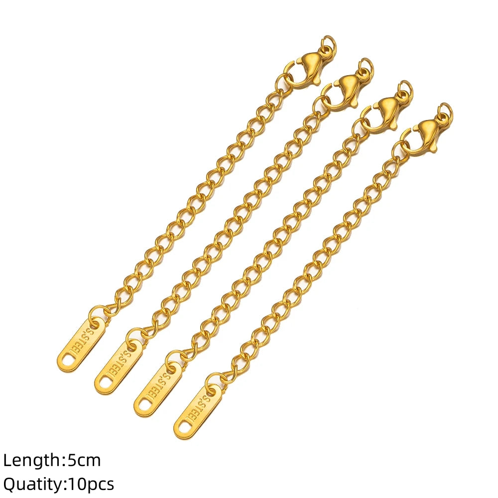 Stainless Steel Extension Chains with Lobster Clasp Connectors, 10pcs