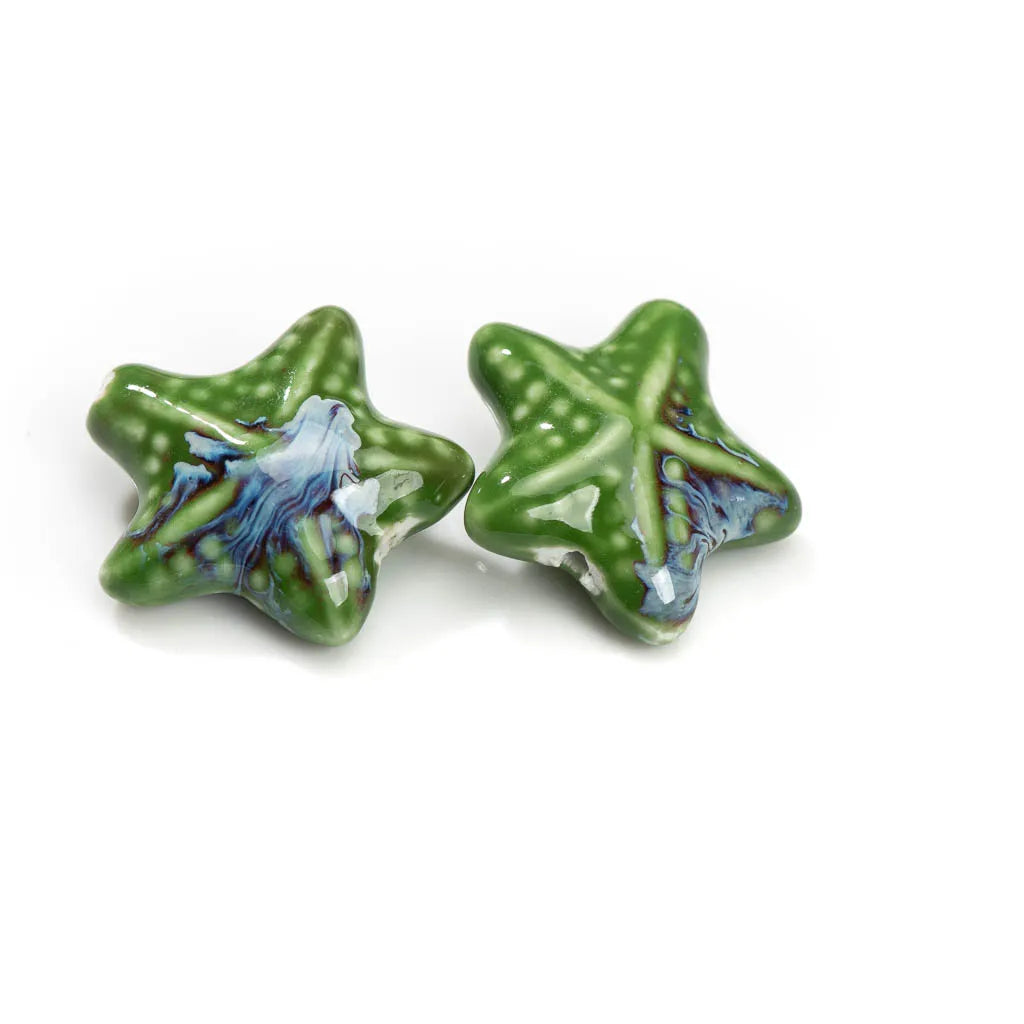 Ceramic Starfish Beads, Porcelain Necklace Findings, 14mm each, 2pcs