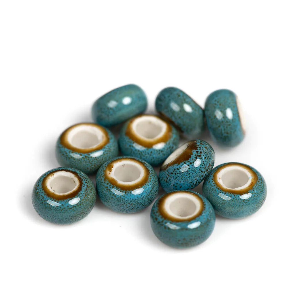 Round Retro Big Hole Ceramic Porcelain Beads, 15mm 10pcs