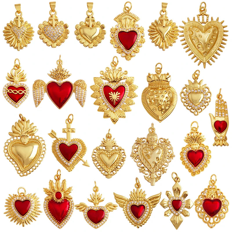 Sacred Red Heart Charm Collection, 18K Gold Plated