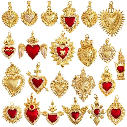 Sacred Red Heart Charm Collection, 18K Gold Plated