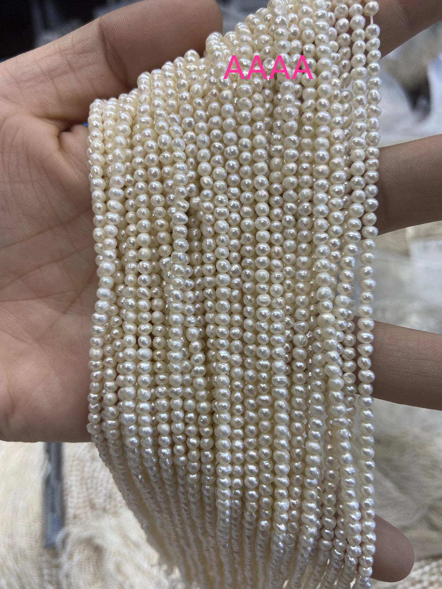 White Small Loose Freshwater Near Round Baroque Pearl Beads, AAA, 3-3.5mm, 1 Strand