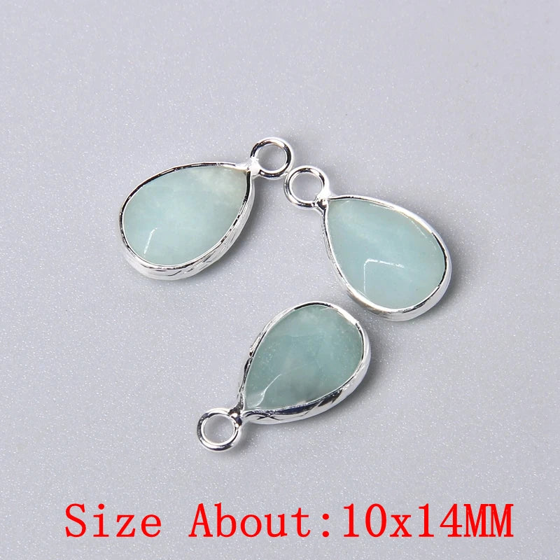 Natural Gemstone Pendant Charms, 2pcs 25-11mm, Amethyst, Rose Quartz, Agate, Amazonite, Opal