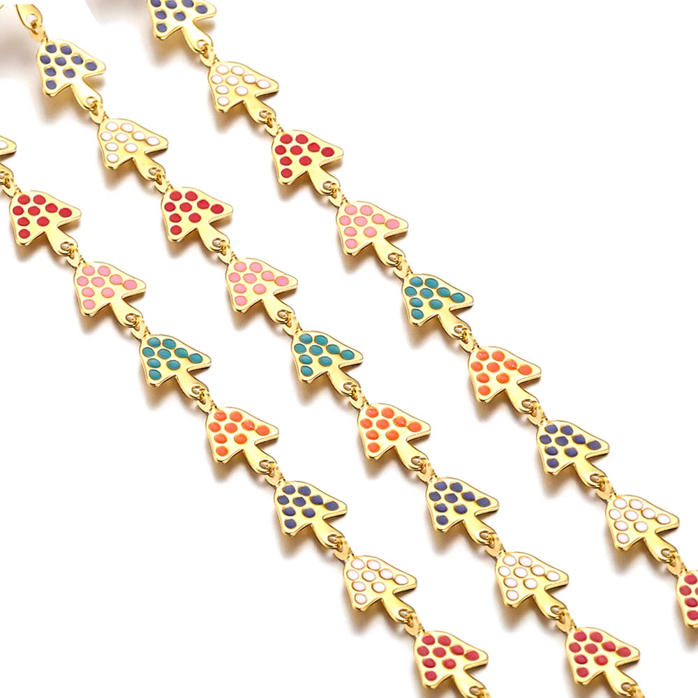 Cute Mushroom Enamel Chain, 8mm, 1 Meter, Stainless Steel Gold Plated