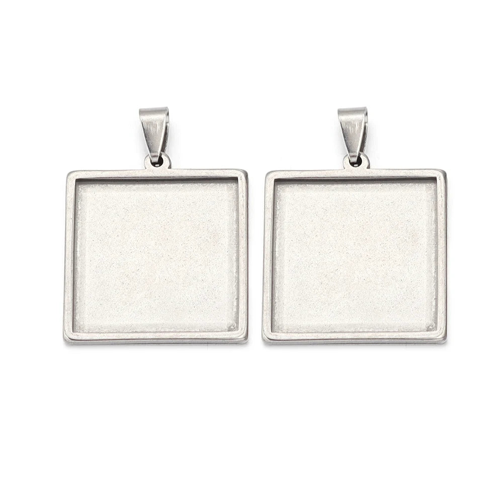 Stainless Steel Square Pendant Blank Trays, 2 Pcs,  10/15/20/25/30mm Bezel Bases