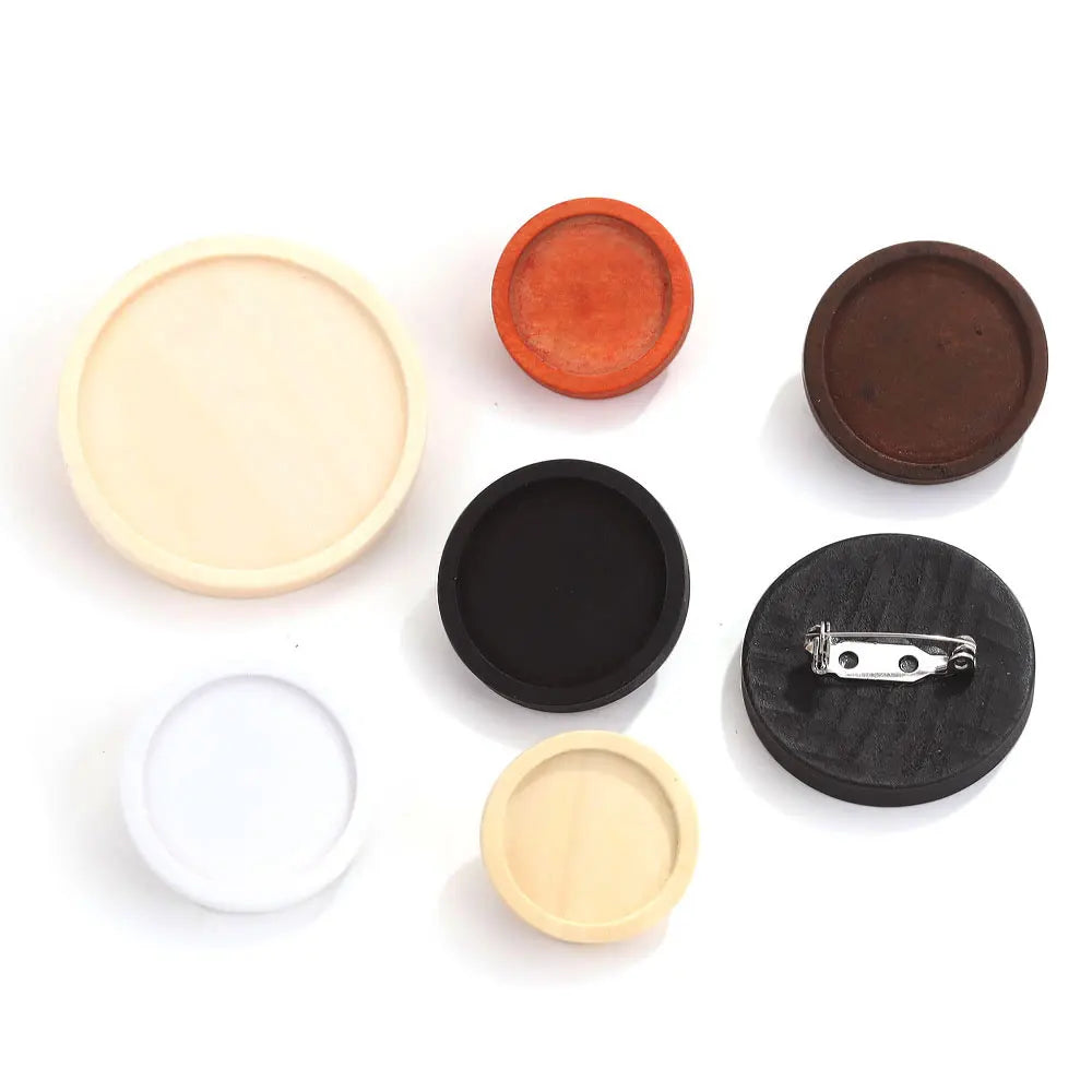 Blank Wood Cabochon Brooch Base Settings, Fits 20 25 30 40mm, Round Bezel Tray Blanks