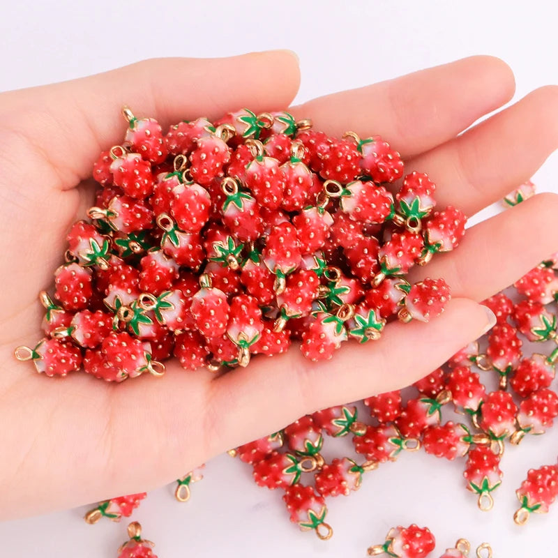 Enamel Strawberry & Friends Resin Charms 10Pcs