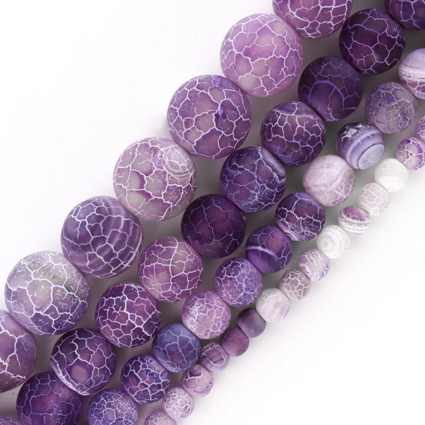 Purple Agate Beads, Round Frost Cracked Dream Fire Dragon Veins, 4-12MM