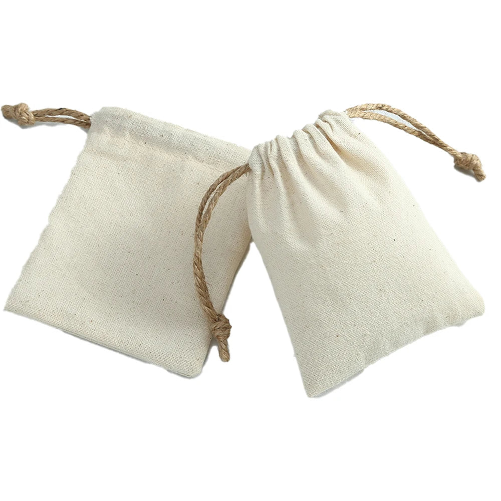 Jewelry Packaging Drawstring Pouches, Cotton/Burlap/Jute blend 10pcs