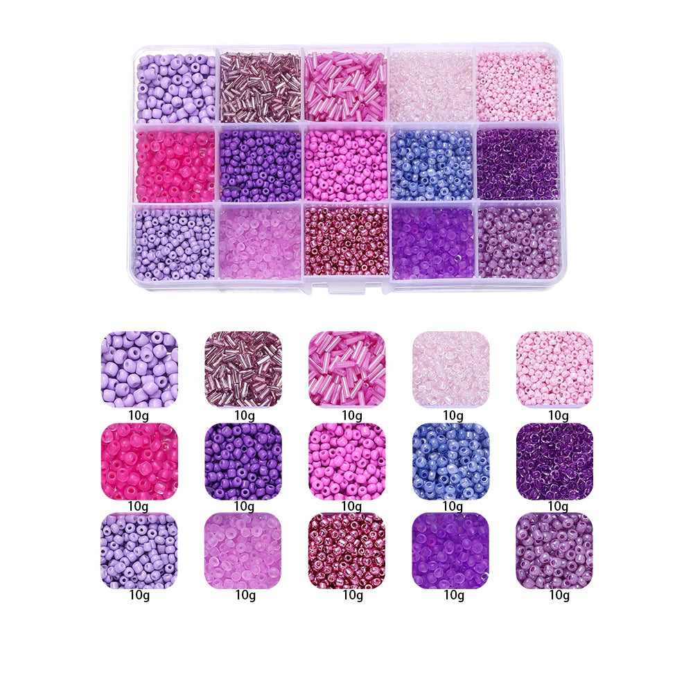 Sweet Glass Seed Bead Box Collections, 15 Grid Glass Seed Bead Sets, Spacer Beads , 2-7mm mix