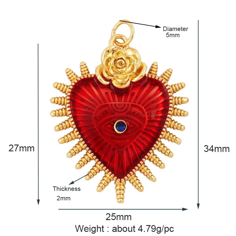 Sacred Red Heart Charm Collection, 18K Gold Plated